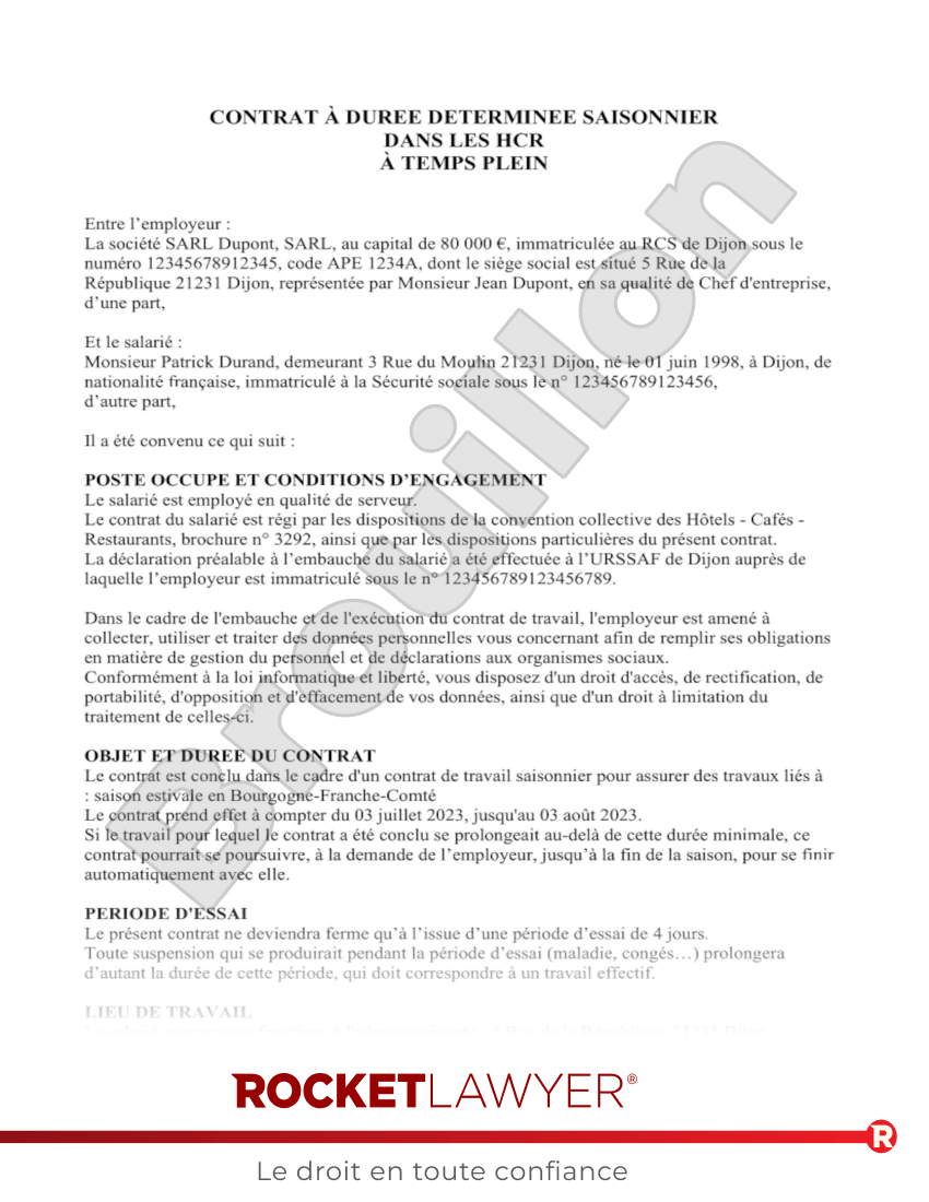 CDD saisonnier dans les HCR (hôtels, cafés, restaurants) Aperçu du document