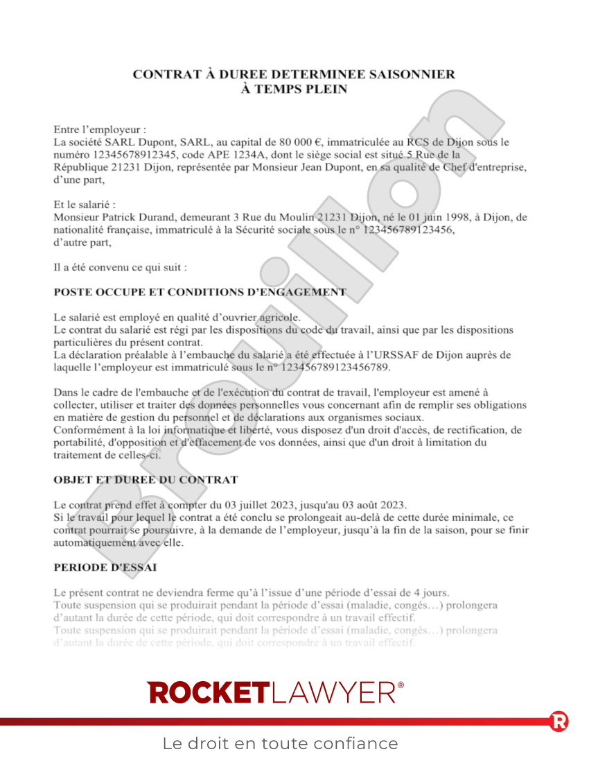 CDD saisonnier Aperçu du document