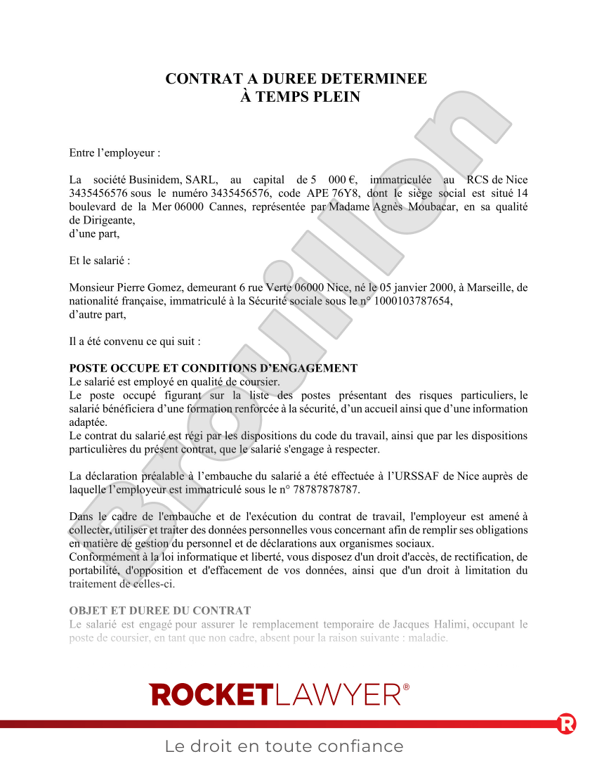 Contrat de travail à durée déterminée (CDD) Aperçu du document