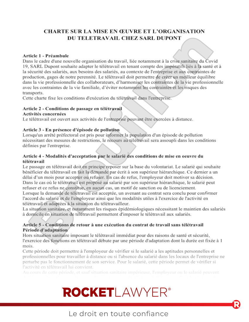 Charte sur le télétravail Aperçu du document