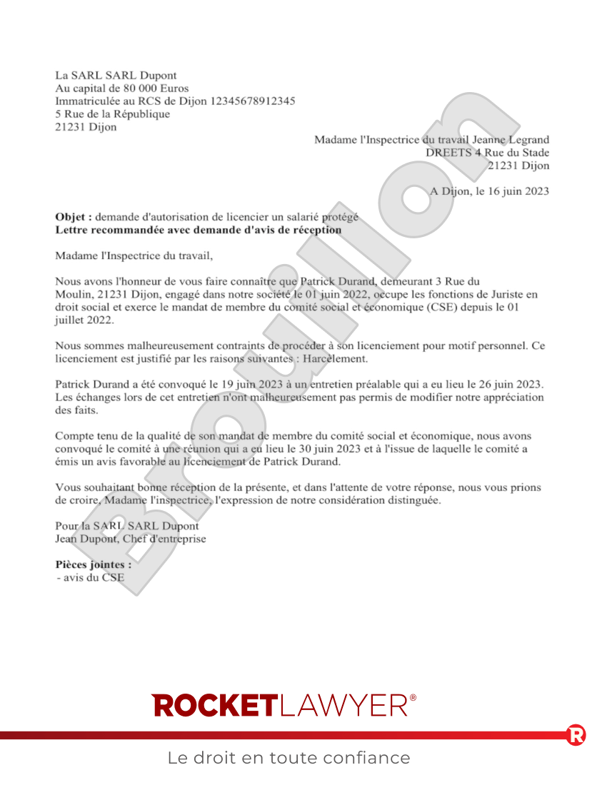 Demande d'autorisation de licenciement d'un salarié protégé Aperçu du document