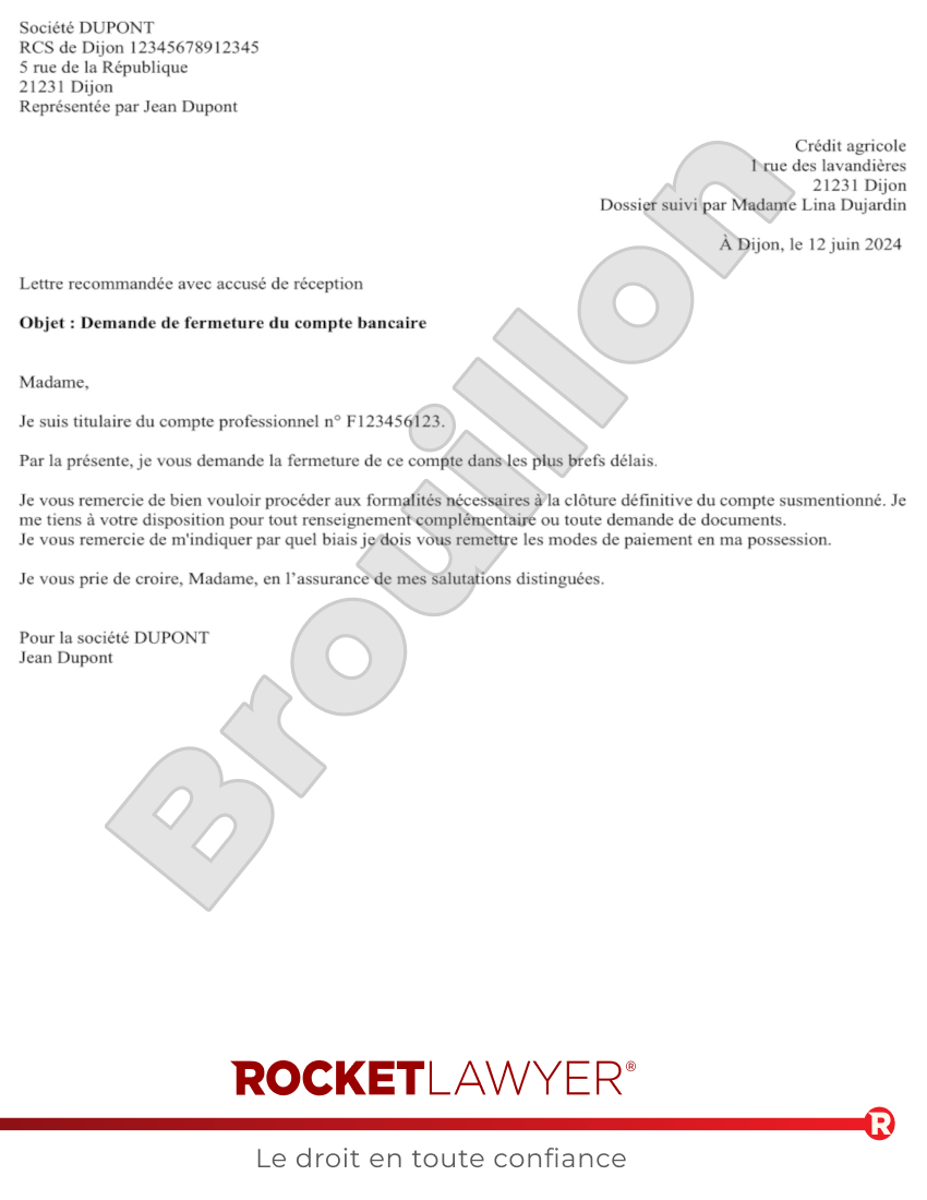 Demande de Fermeture du Compte Bancaire Aperçu du document