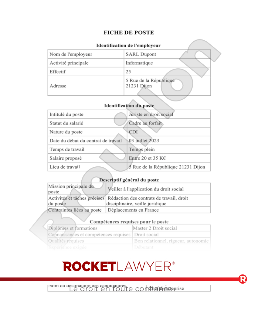 Fiche de poste Aperçu du document