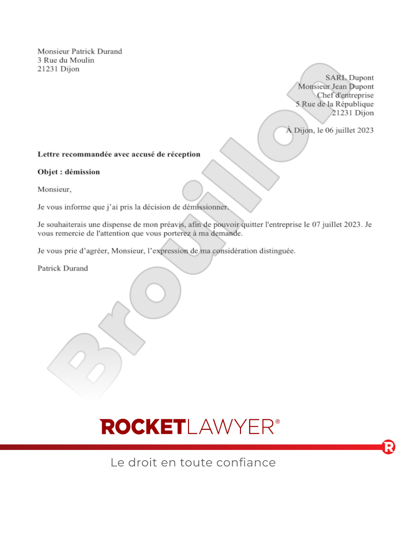 Lettre de démission Aperçu du document