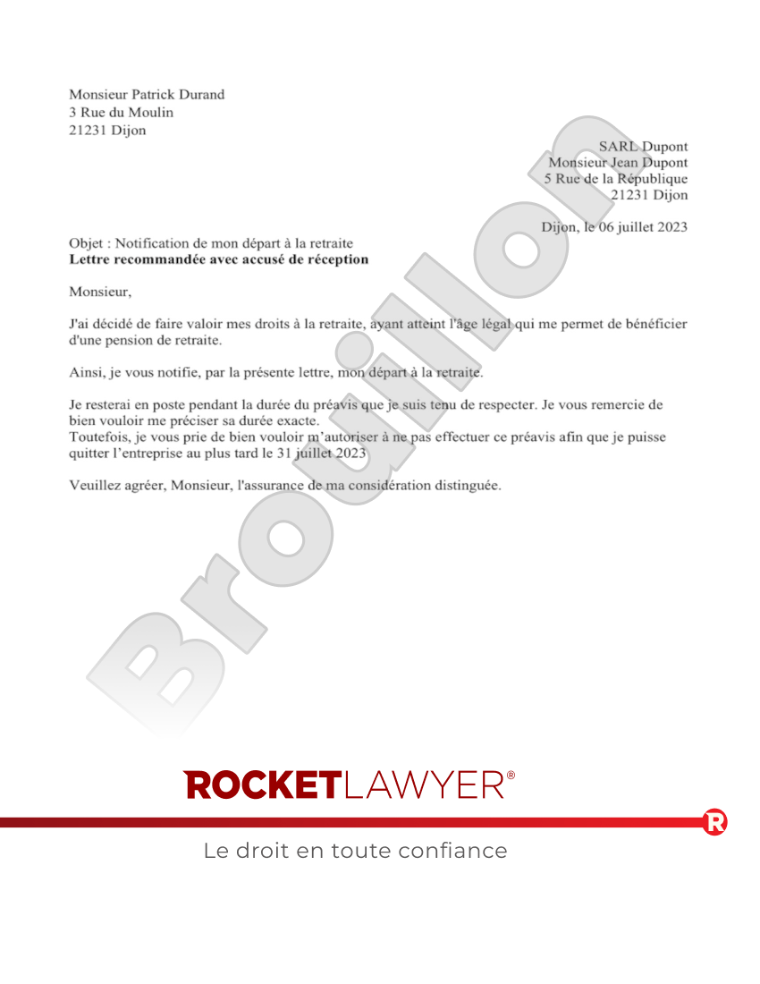 Lettre de départ à la retraite Aperçu du document