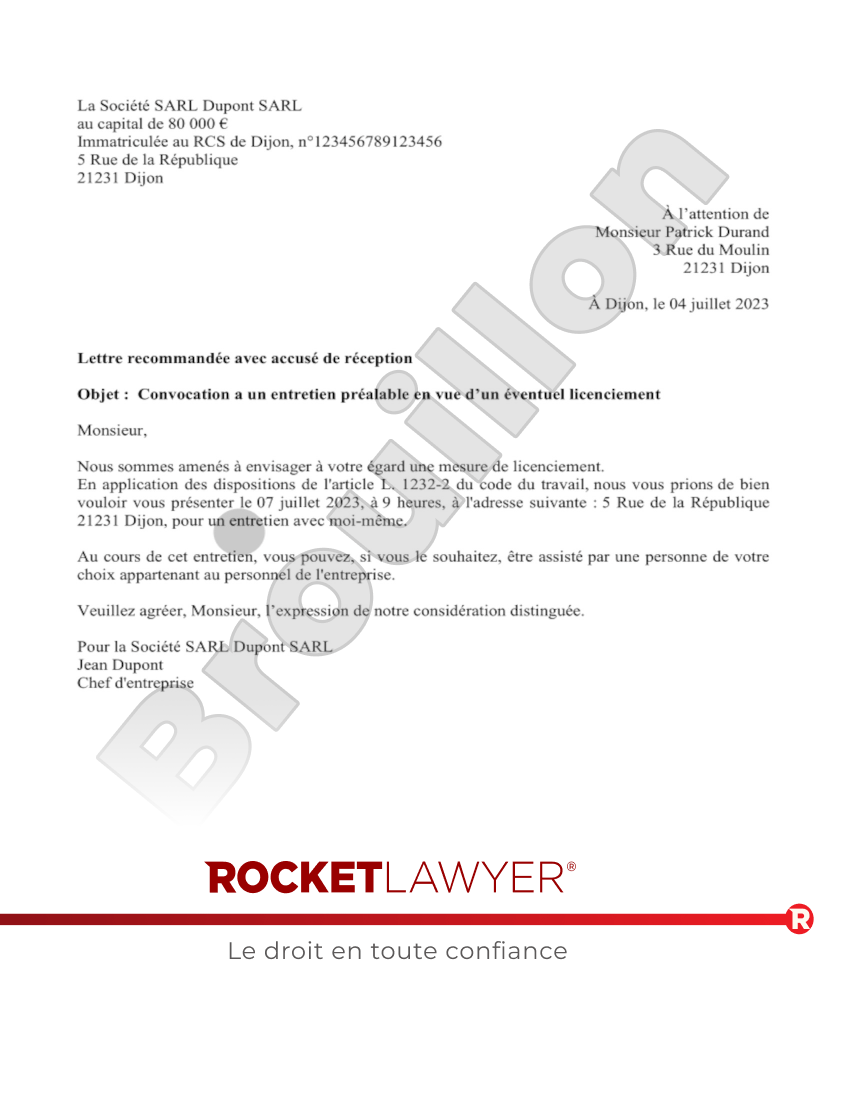 Licenciement : convocation à un entretien préalable Aperçu du document