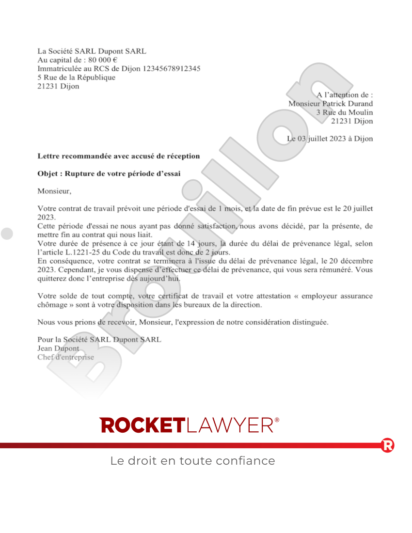 Rupture de la période d'essai d'un CDD (par l'employeur) Aperçu du document