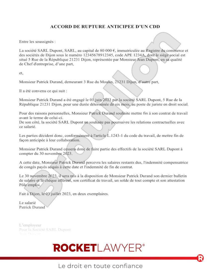 Rupture anticipée d'un CDD Aperçu du document