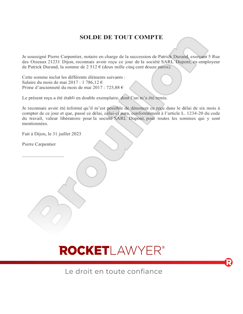 Solde de tout compte Aperçu du document