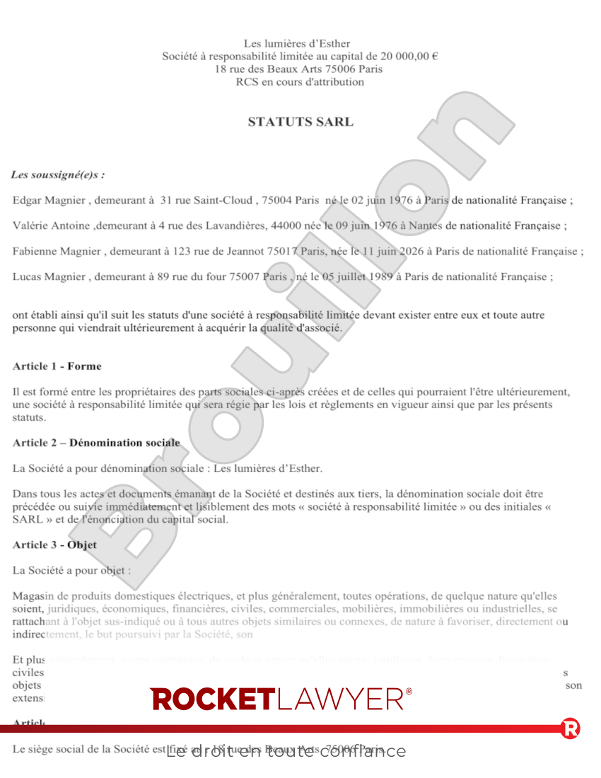 Statuts SARL Aperçu du document