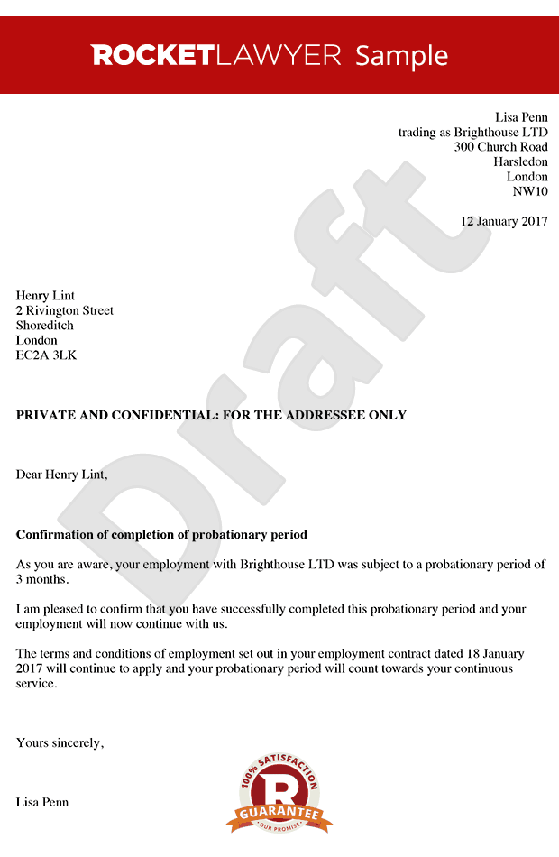confirmation letter after completion of probation period sample