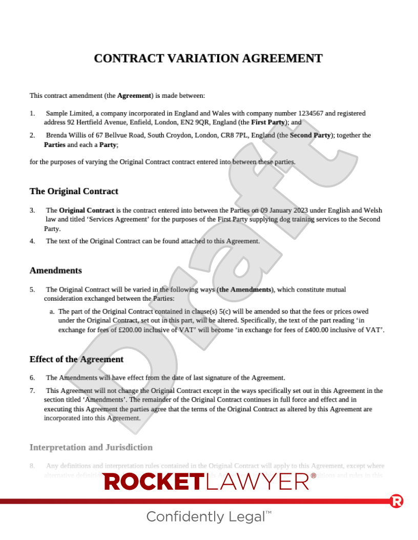 Contract Variation (Addendum or Amendment) document preview