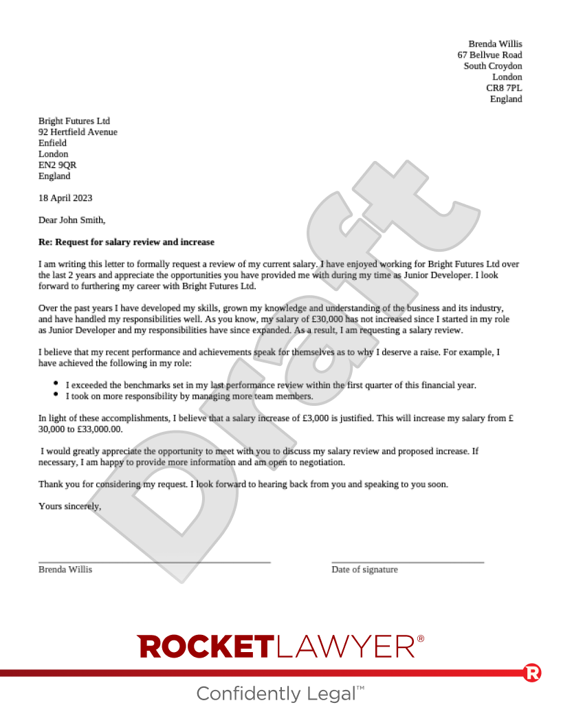 Pay Rise Request Letter document preview