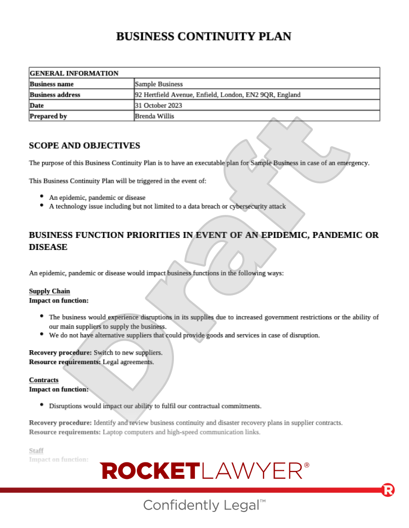 Business Continuity Plan document preview