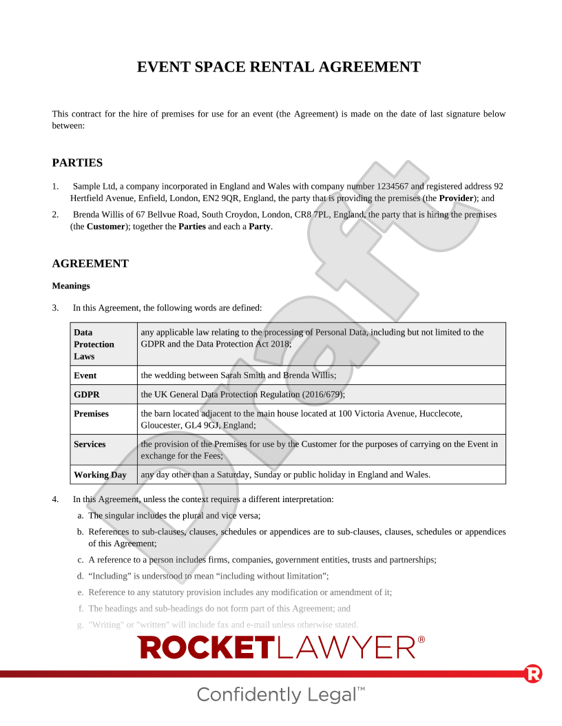 Event Space Rental Agreement document preview
