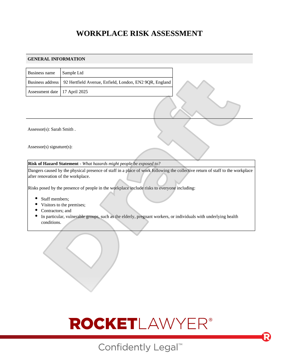 Workplace Risk Assessment document preview