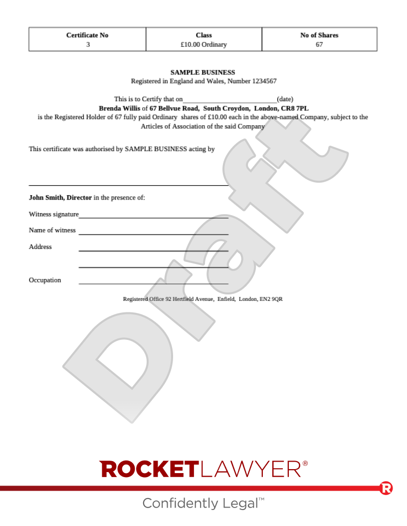 Share Certificate document preview