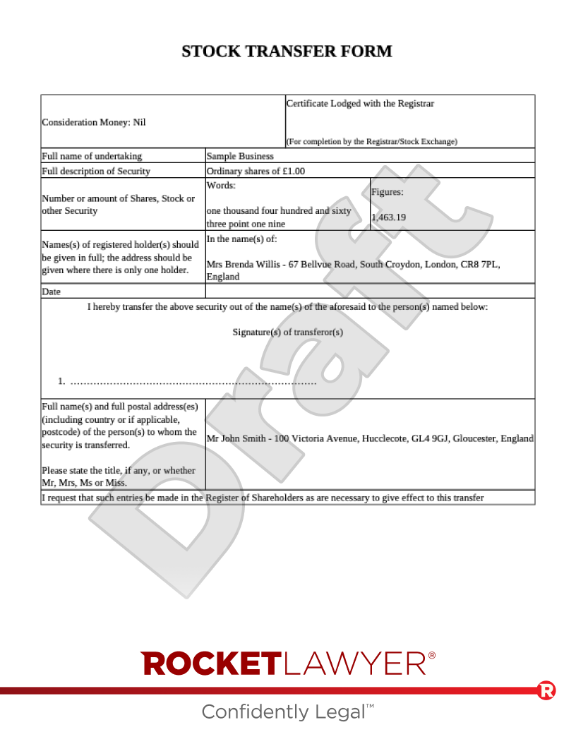 Stock Transfer Form document preview