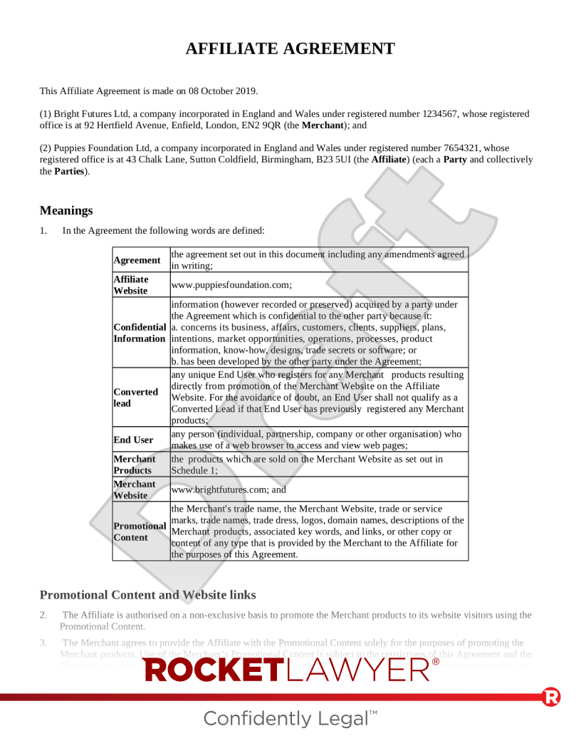 Affiliate Agreement document preview