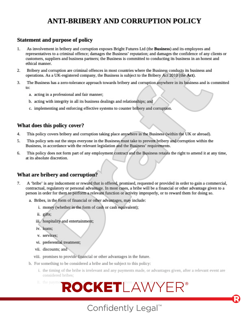 Anti-Bribery and Corruption Policy document preview
