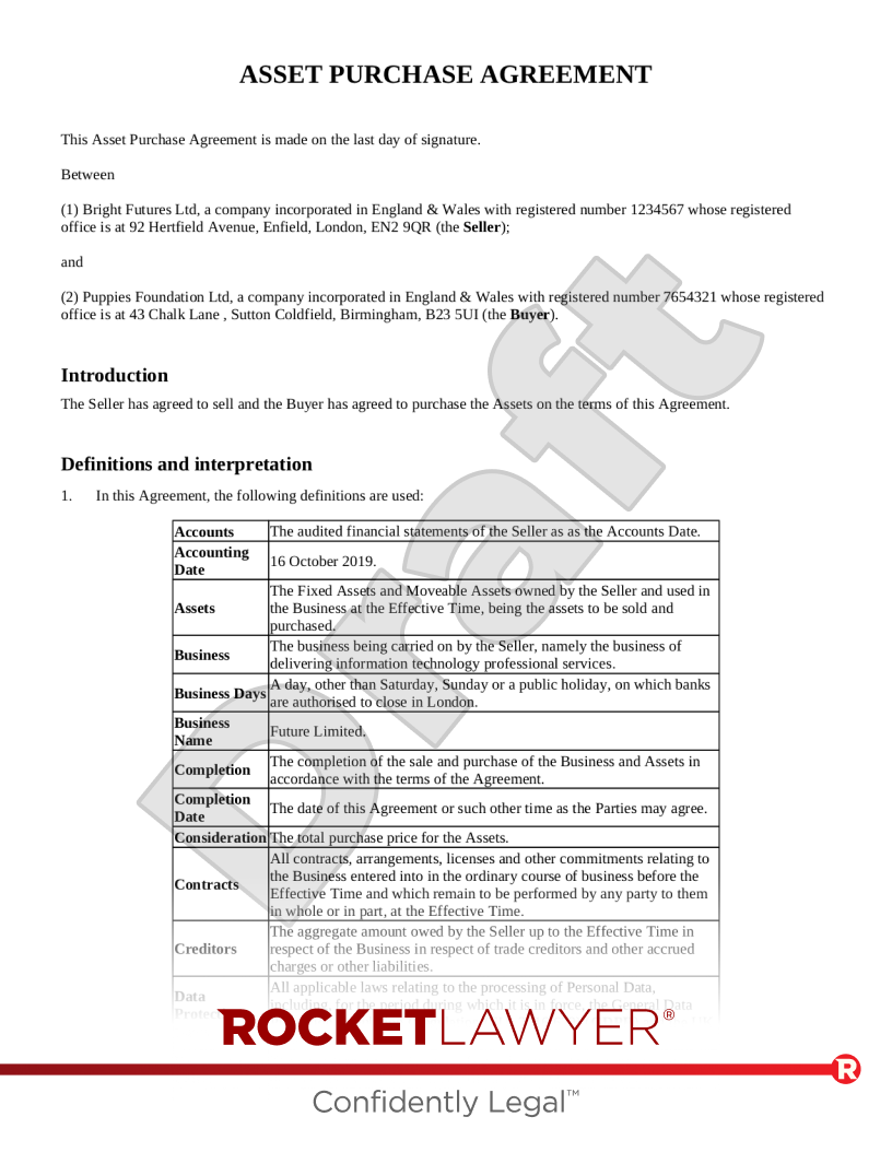 Make your Asset purchase agreement