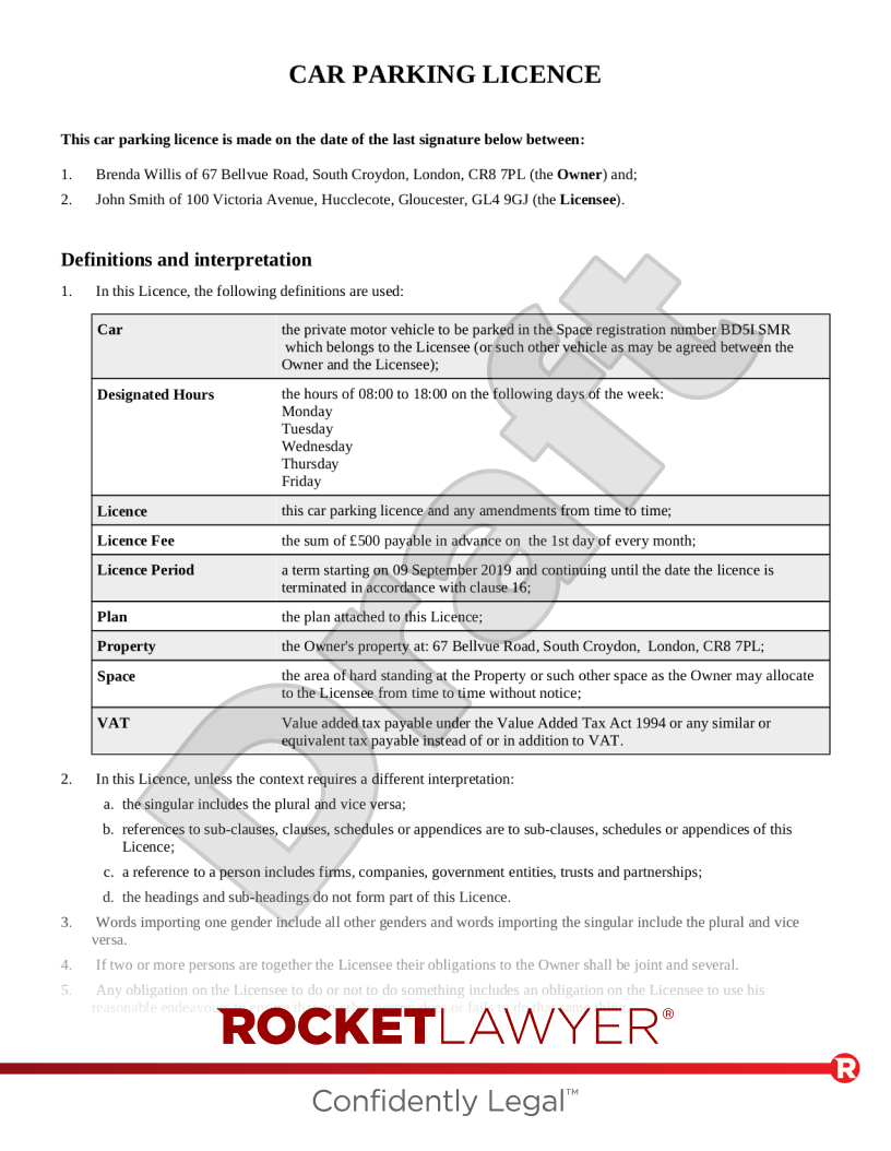 Car Parking Licence document preview