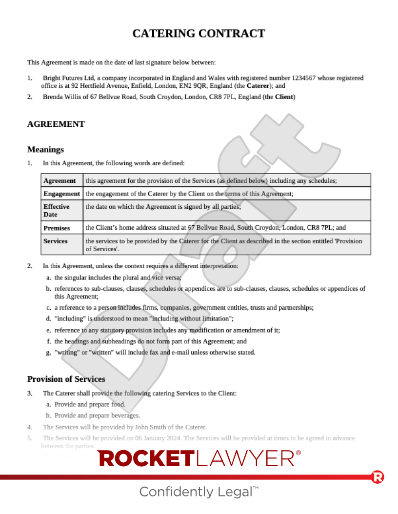 Catering Contract document preview