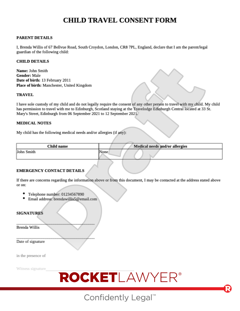 travel consent form in spanish