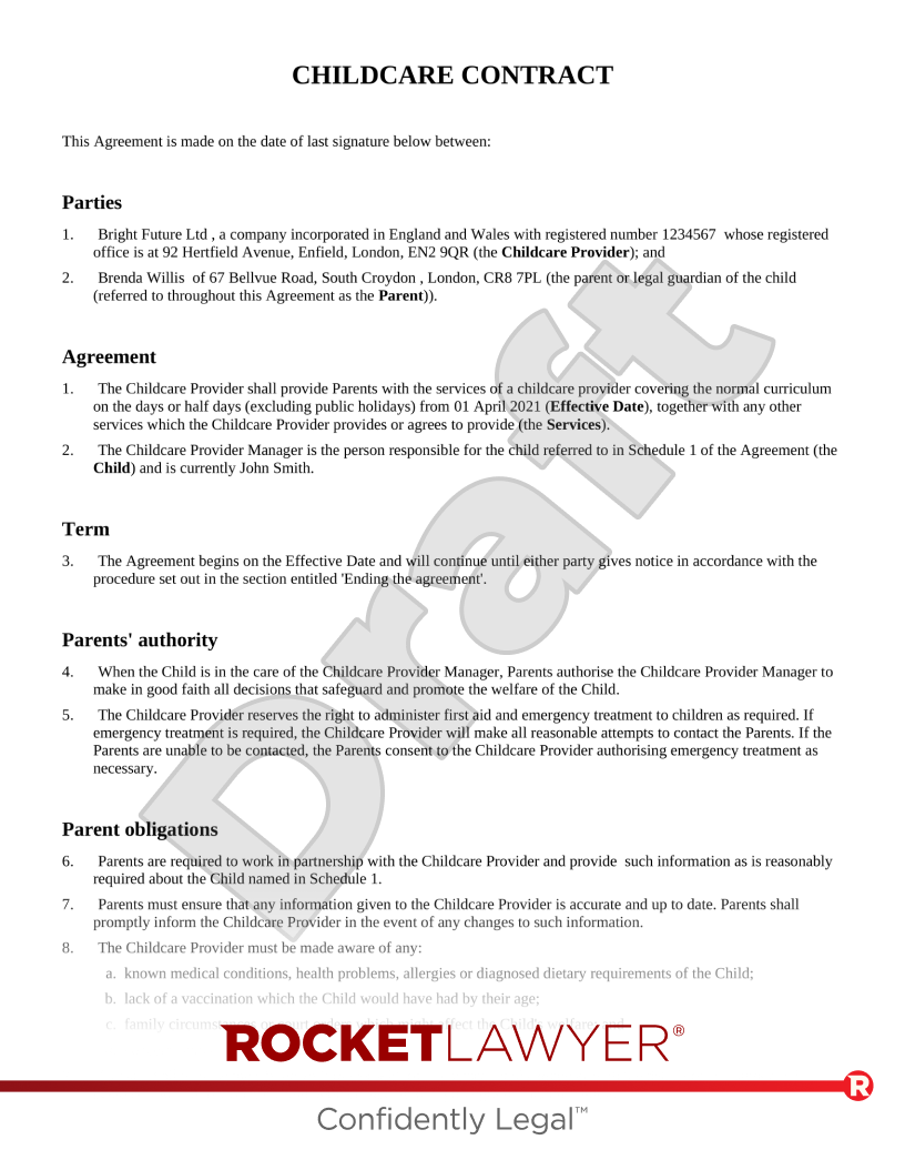 Childcare Contract document preview