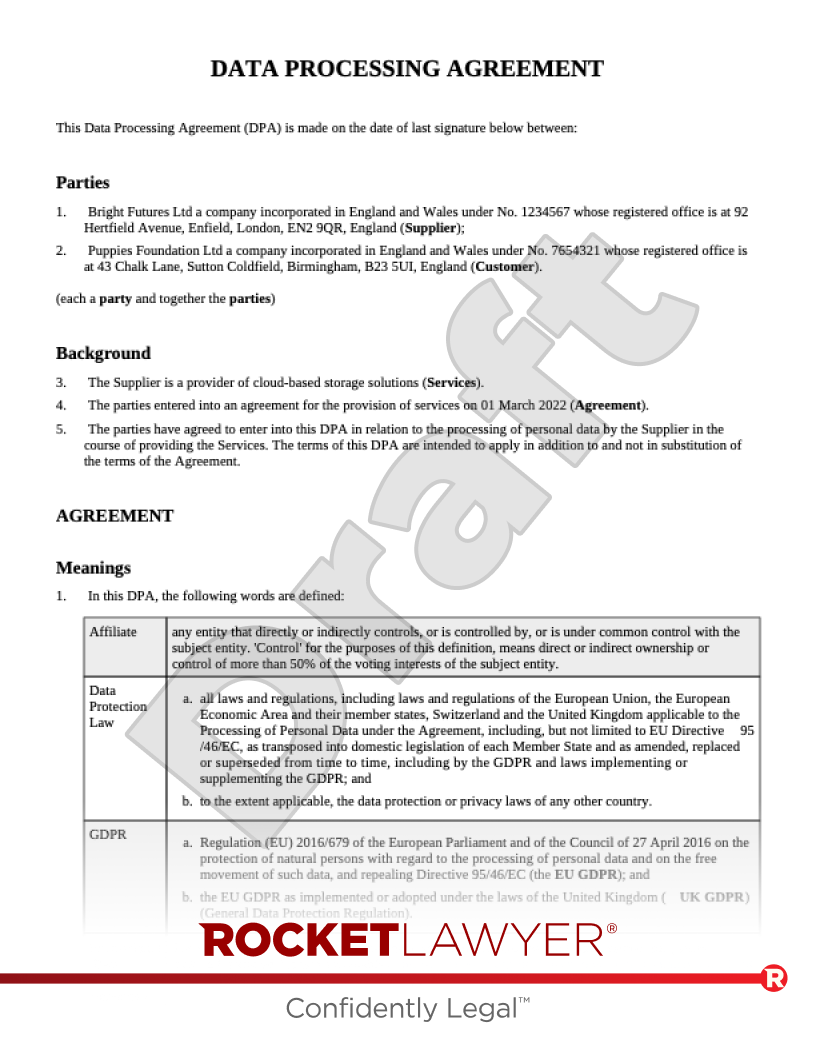 Data Processing Agreement document preview