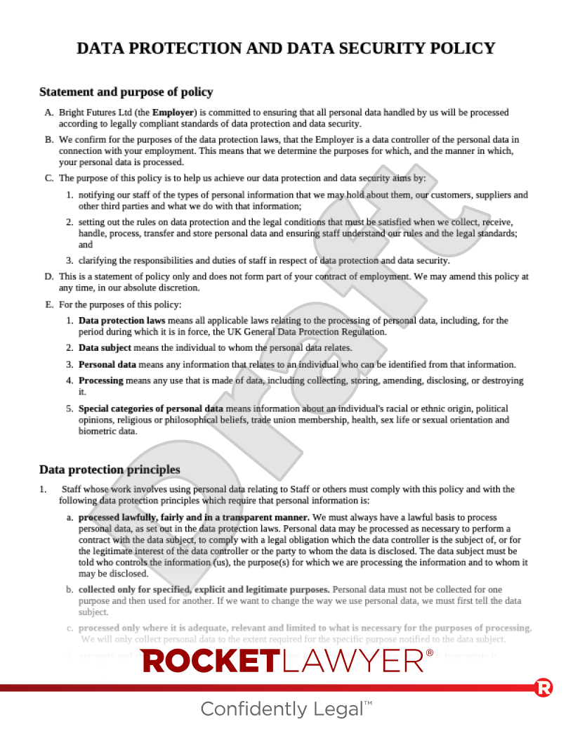 Data Protection Policy | Template & FAQs - Rocket Lawyer UK