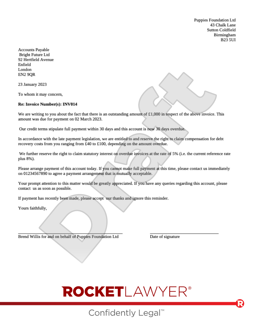 Free Debt Recovery Letter | Template & FAQs - Rocket Lawyer UK