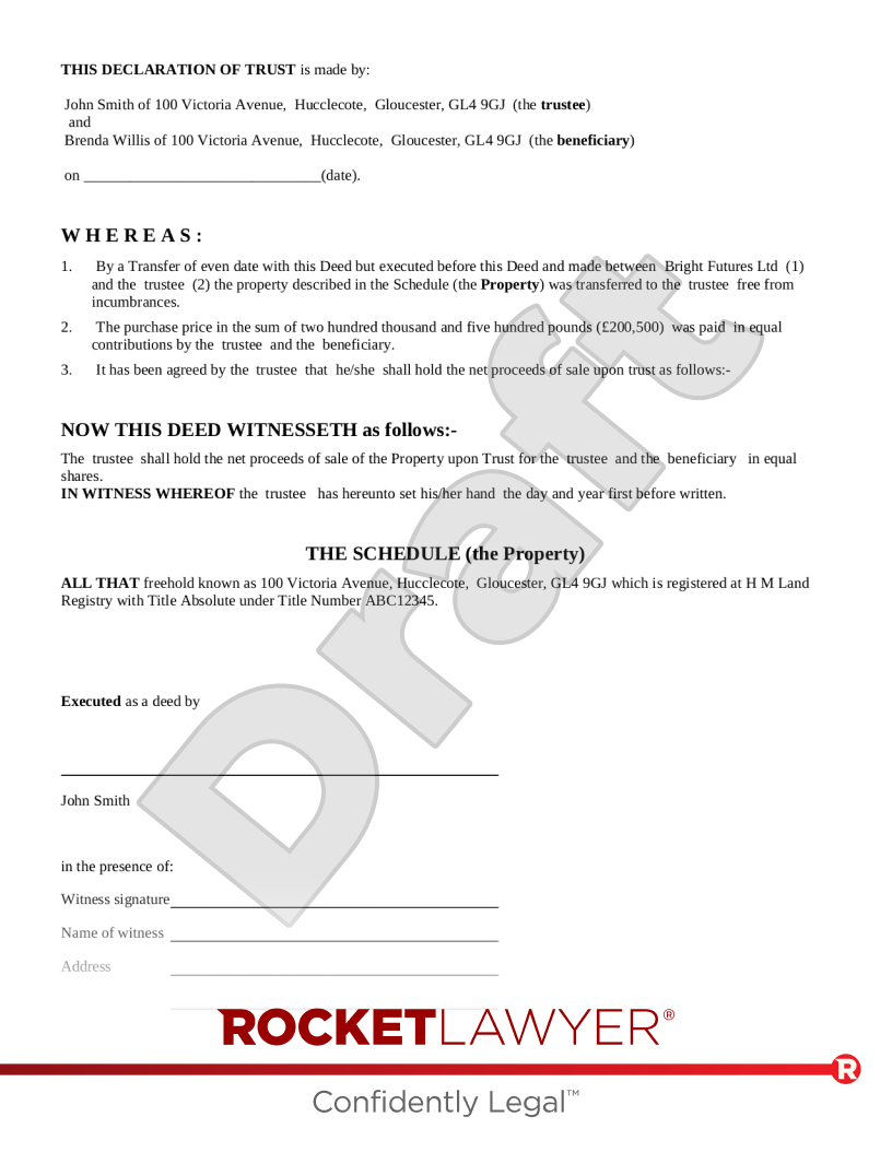 Declaration of Trust Beneficial Interest document preview