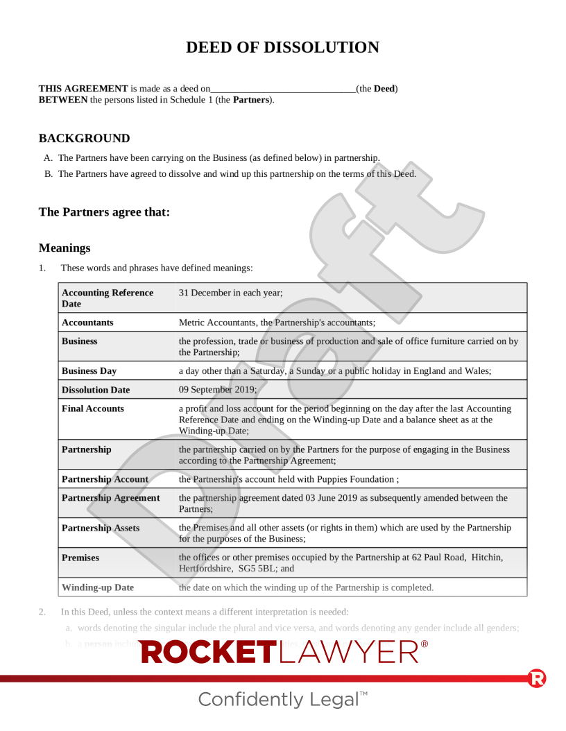 Dissolution of Partnership Deed document preview