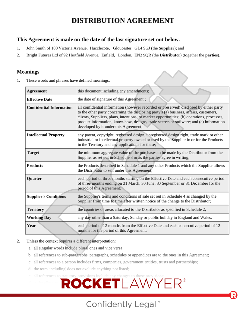 Distribution Agreement document preview