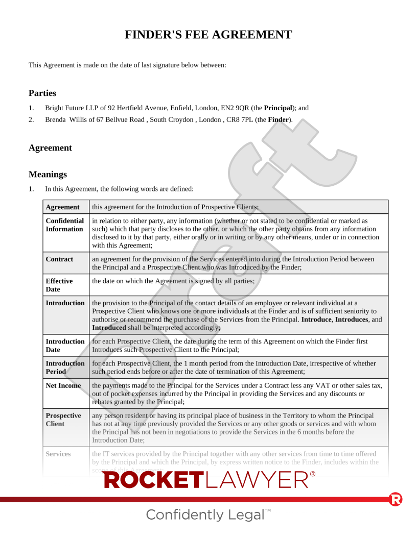 Finder's Fee Agreement document preview