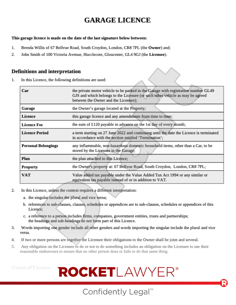 Garage Licence document preview