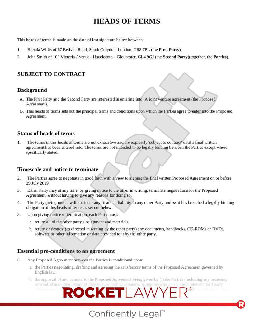 Free Heads of Terms | Template & FAQs - Rocket Lawyer UK
