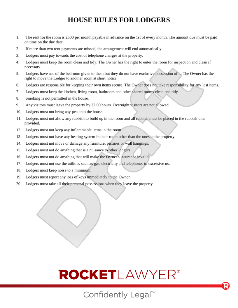 House Rules For Lodgers Template & FAQs Rocket Lawyer UK