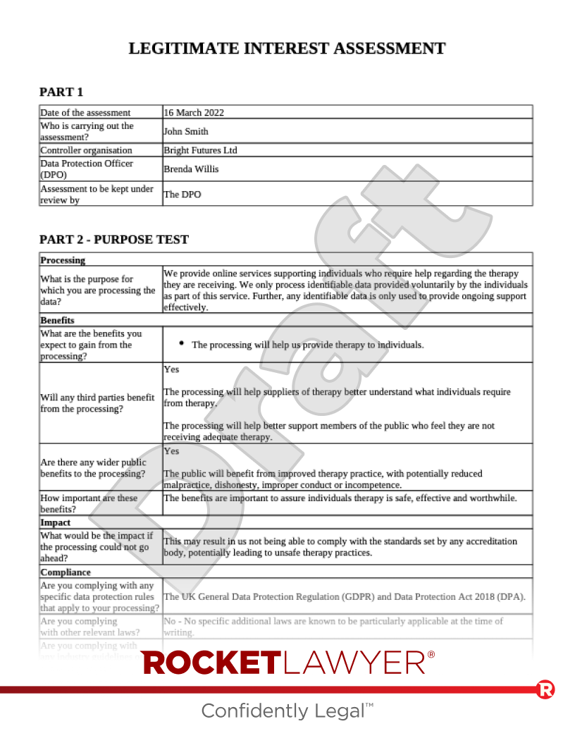 Legitimate Interest Assessment (LIA) document preview