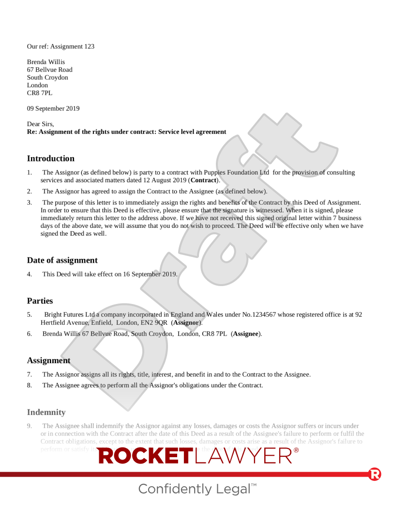 Letter Assigning a Contract document preview