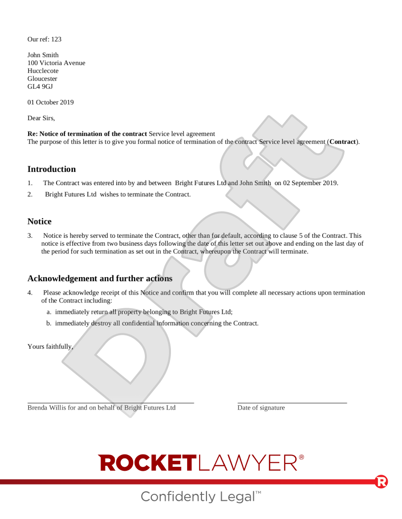 Letter Ending a Contract document preview