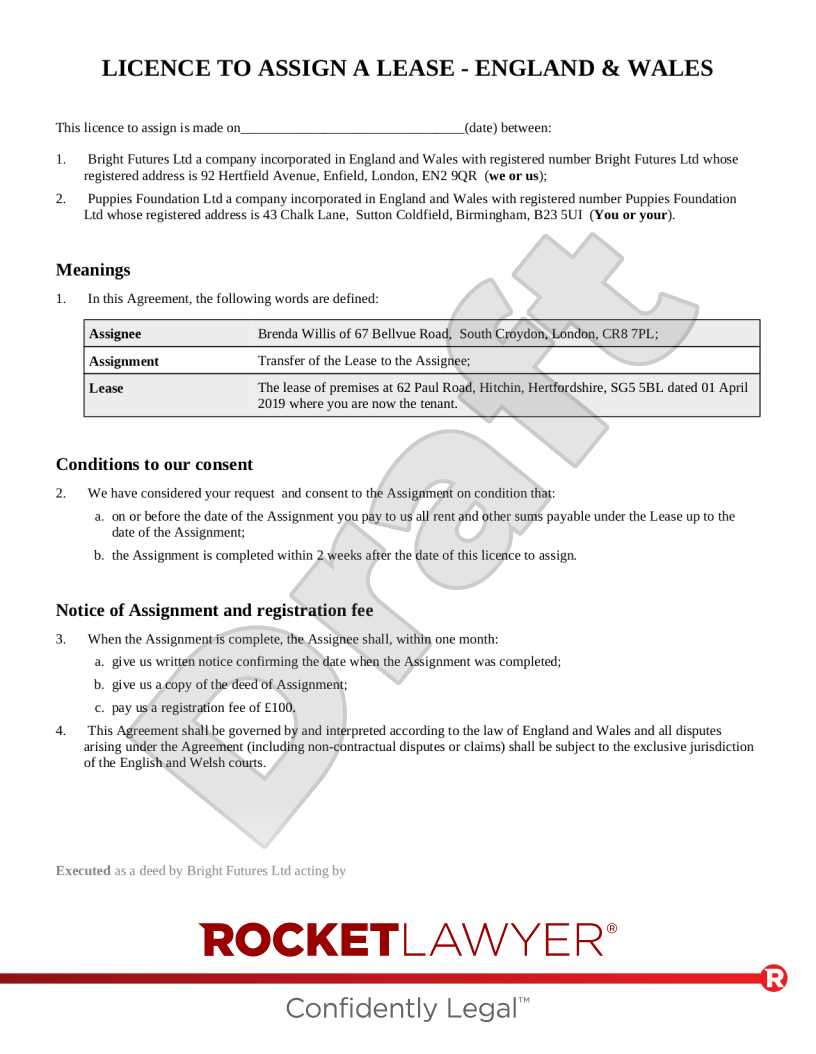 notice of assignment to landlord