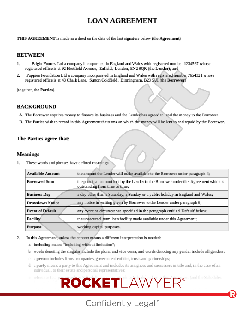 Free Loan Agreement | Template & FAQs - Rocket Lawyer UK