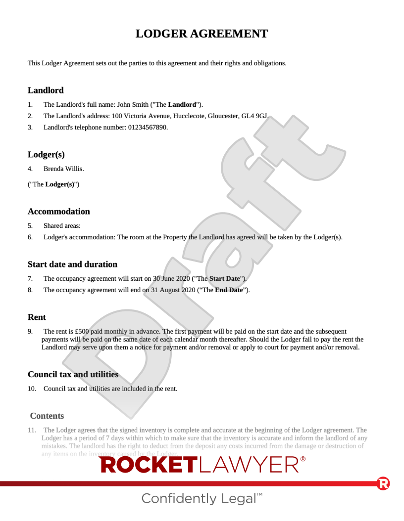 Lodger Agreement for Scotland document preview