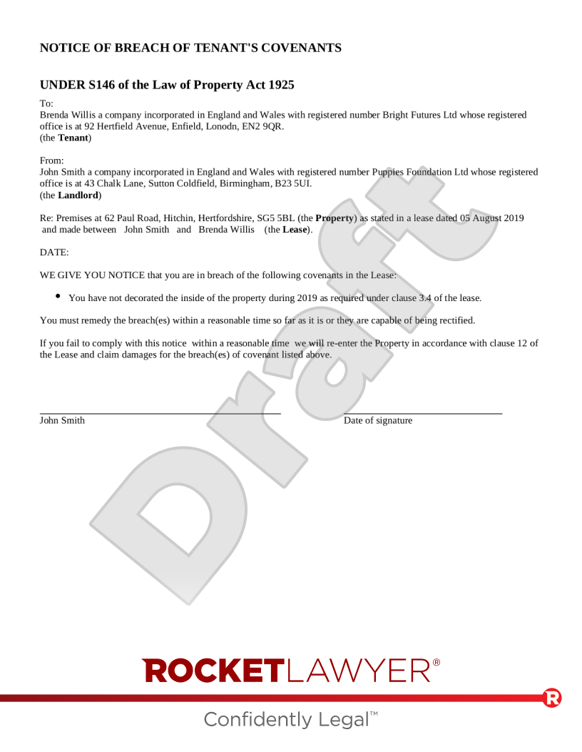 Notice of Breach of Covenants document preview