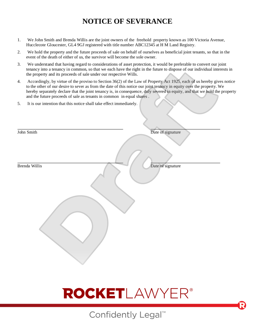 Notice to Sever Joint Tenancy document preview