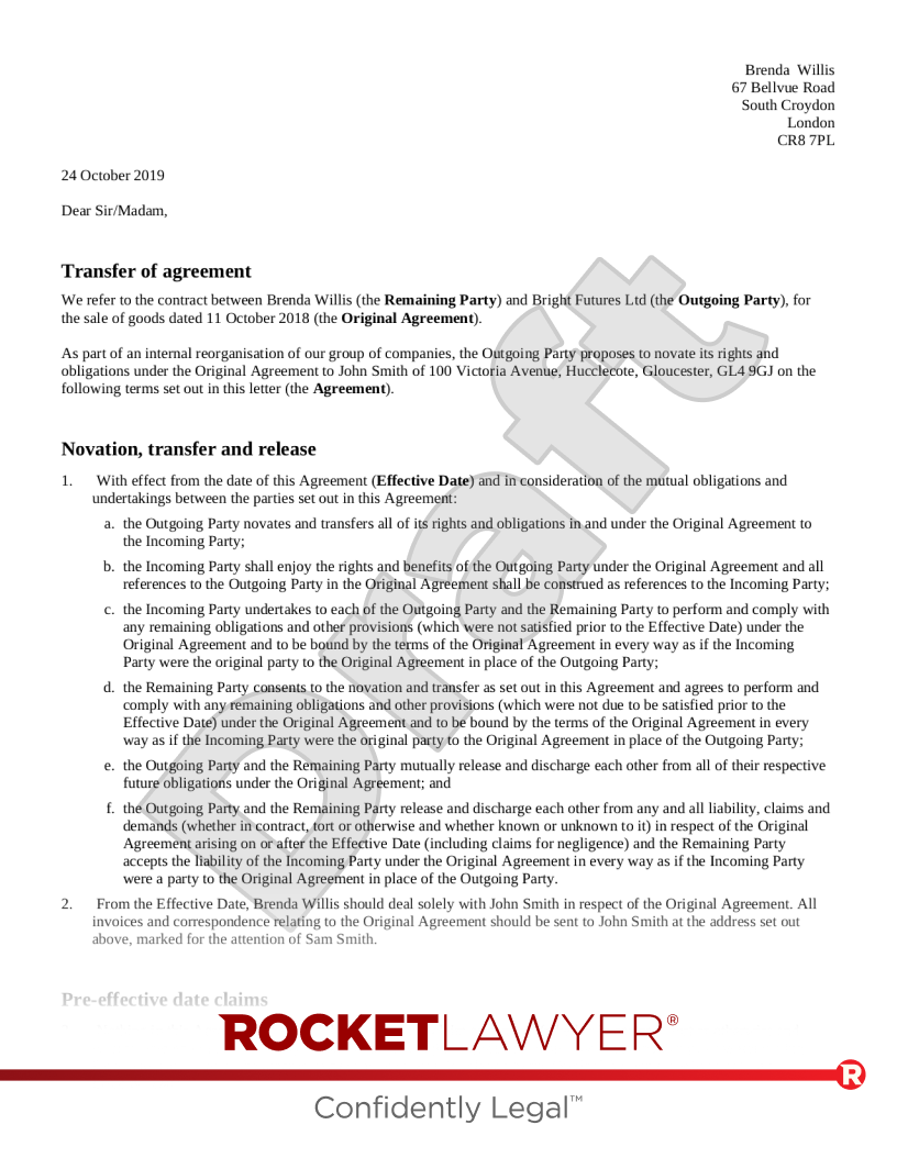 Novation Agreement document preview