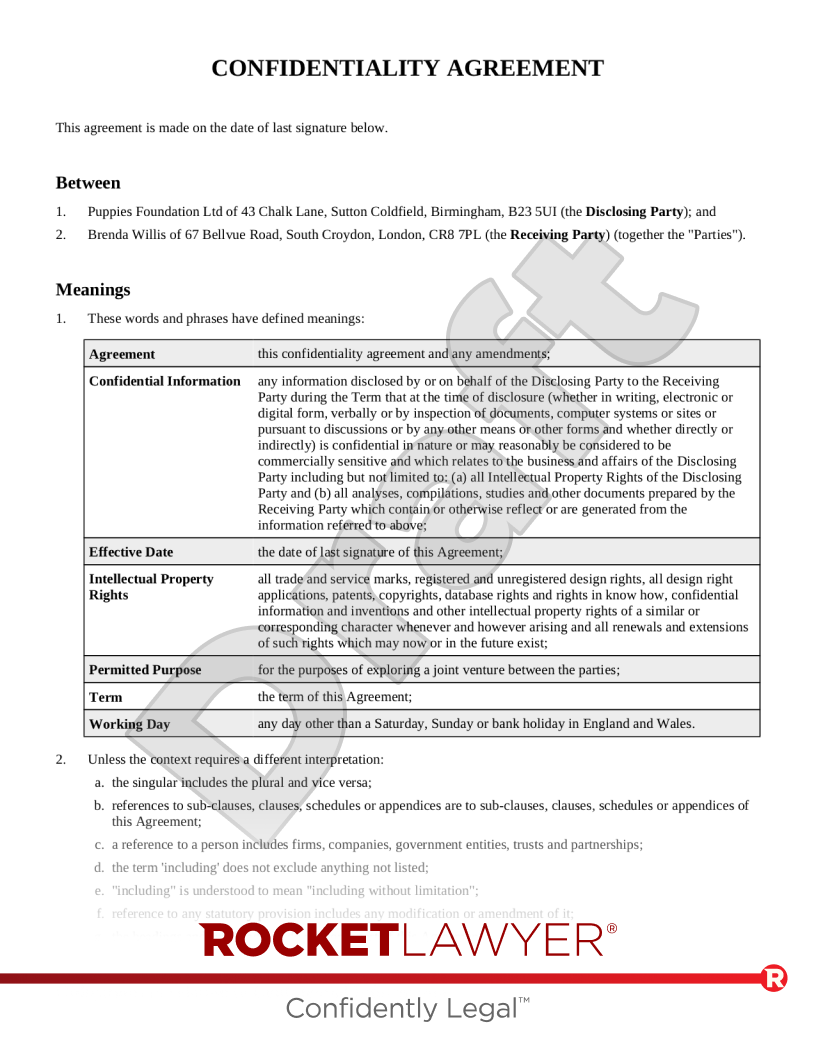 One-Way Confidentiality Agreement document preview