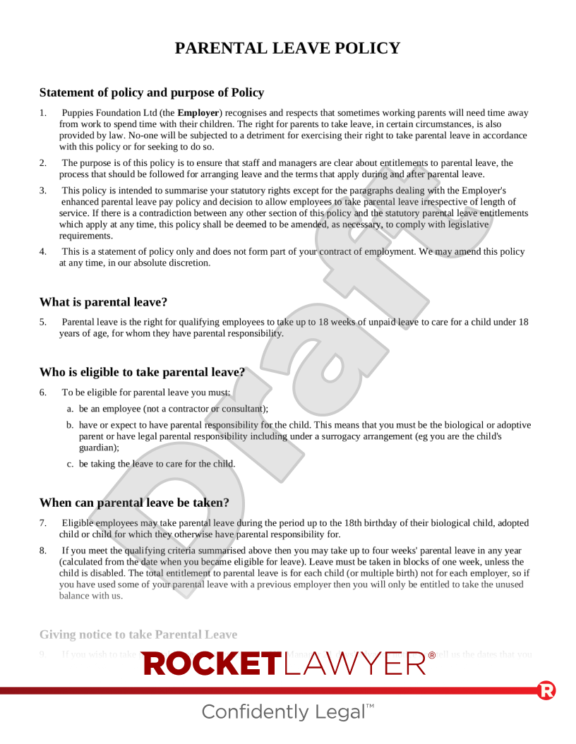 Free Parental Leave Policy Template & FAQs Rocket Lawyer UK